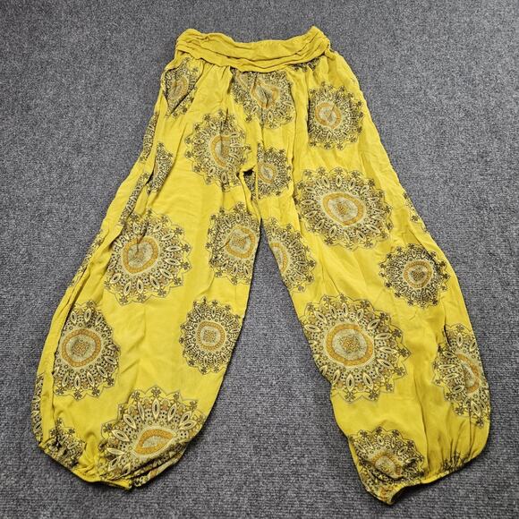Bohemian Hippie Harem Pants 24" Elastic Waist Yellow Paisley Made in Italy Flowy - Picture 1 of 7